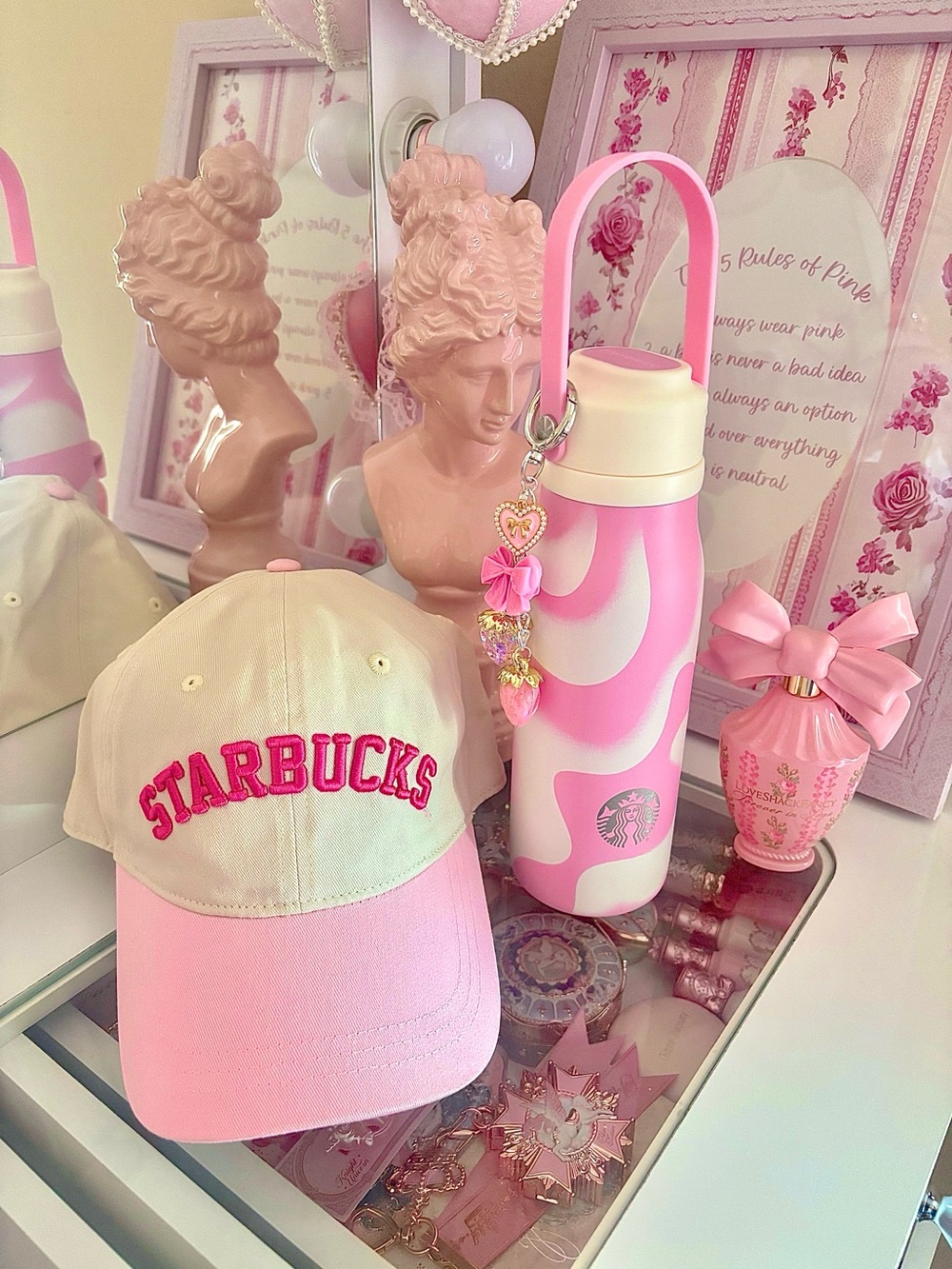 Starbucks adult Baseball Cap. Starbucks Tumbler cup & Strawberry charms included
